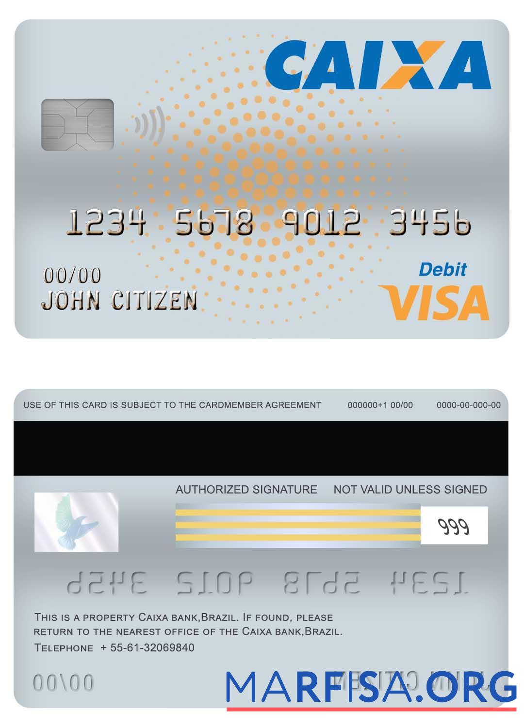 Blank Brazil Caixa bank visa debit card example